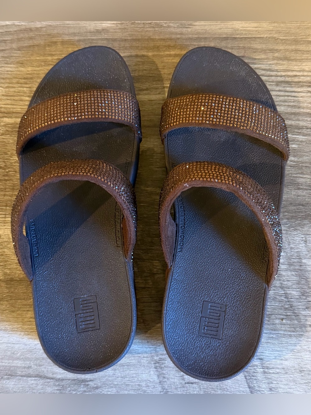 FitFlop Lottie Shimmercrystal Slides Brown Size 8 - Picture 6 of 9